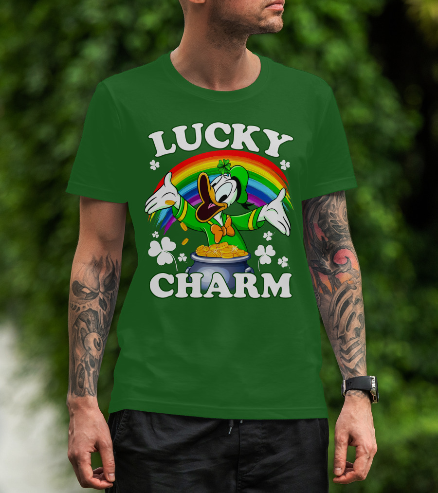 Lucky Charm Donald Duck Pot Of Gold Shamrocks Rainbow T-Shirt