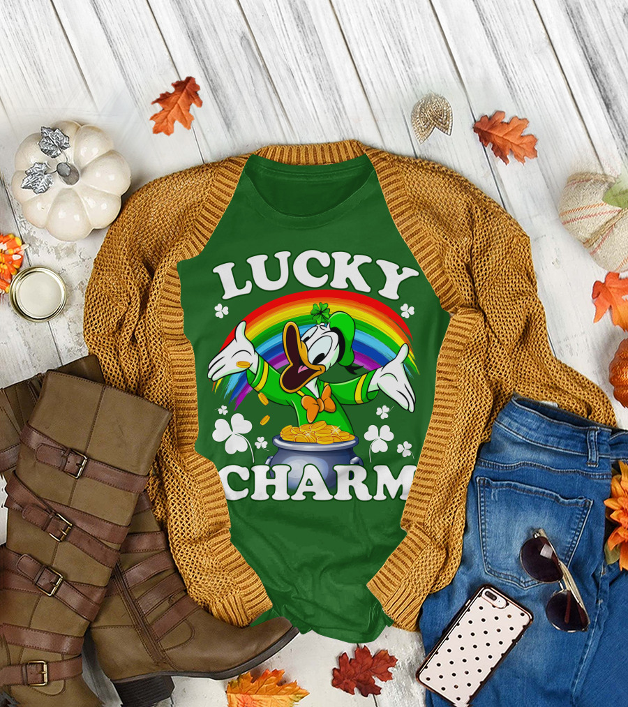 Lucky Charm Donald Duck Pot Of Gold Shamrocks Rainbow T-Shirt
