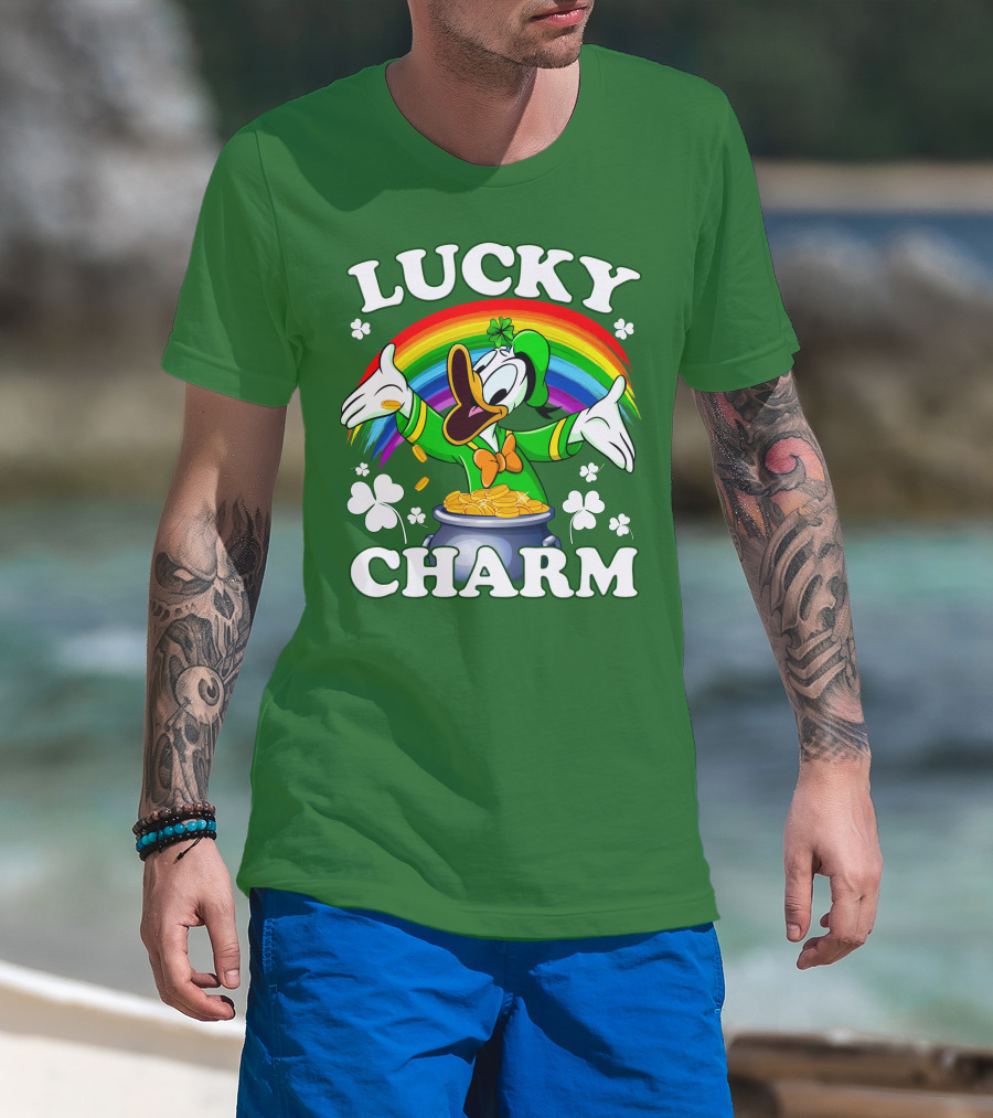 Lucky Charm Donald Duck Pot Of Gold Shamrocks Rainbow T-Shirt