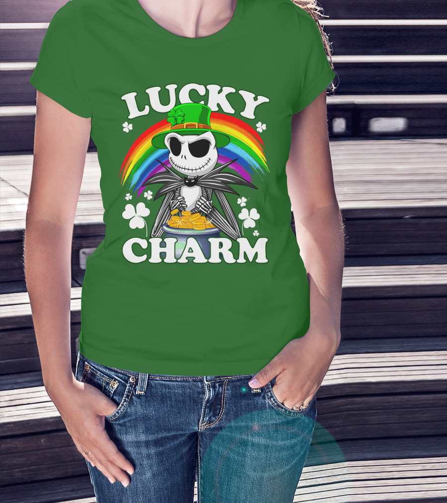 Lucky Charm Jack Skellington Rainbow Shamrock T-Shirt