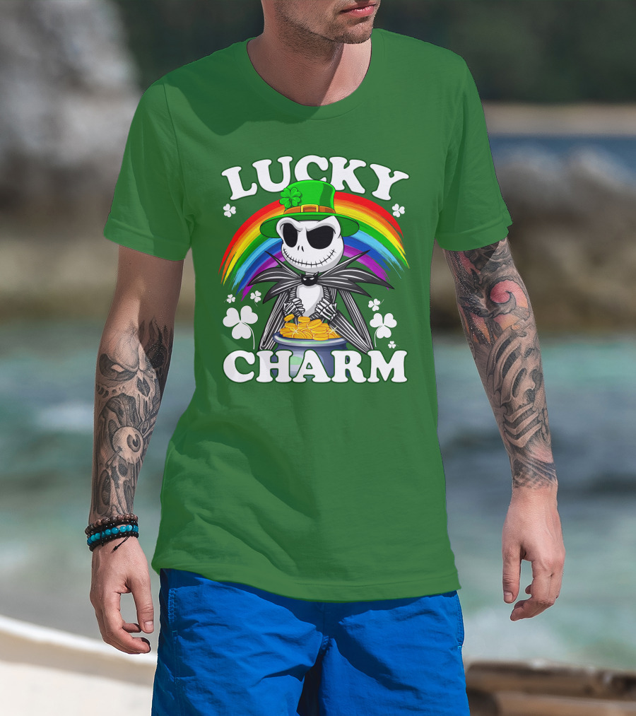 Lucky Charm Jack Skellington Rainbow Shamrock T-Shirt