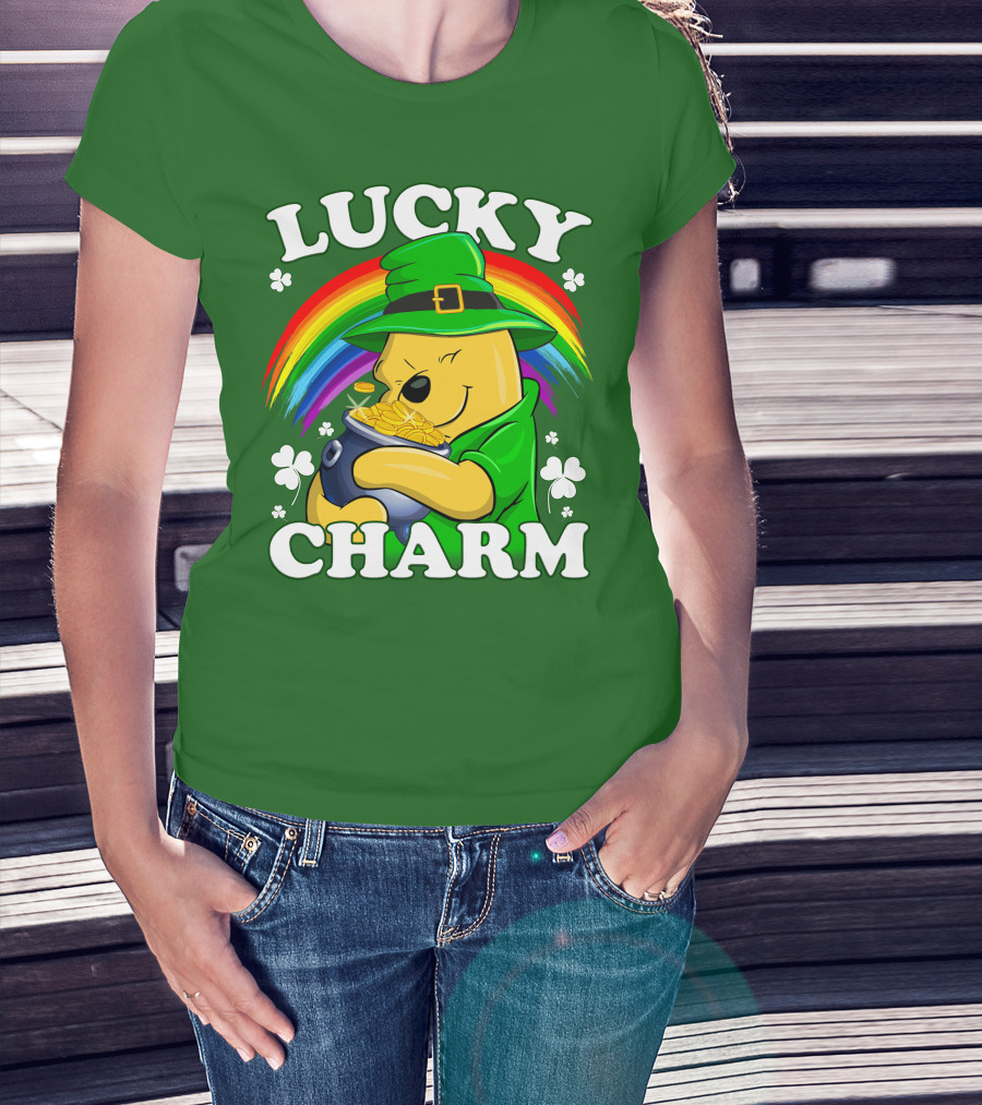 Lucky Charm Pooh Rainbow Pot Of Gold T-Shirt