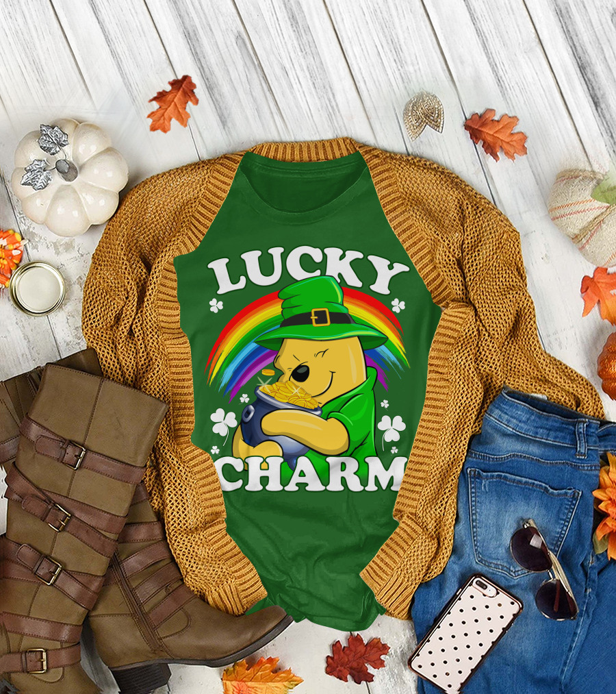 Lucky Charm Pooh Rainbow Pot Of Gold T-Shirt