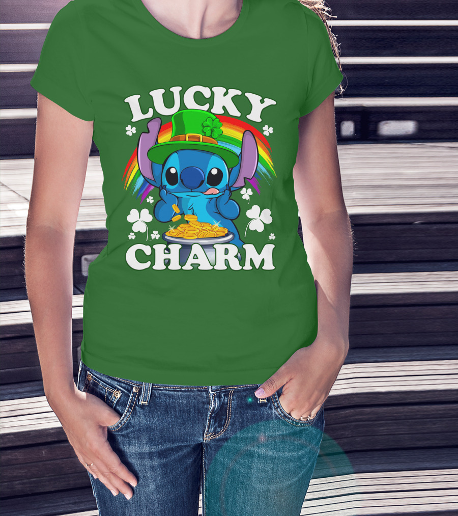 Lucky Charm Stitch Rainbow Pot Of Gold Clover Hat T-Shirt