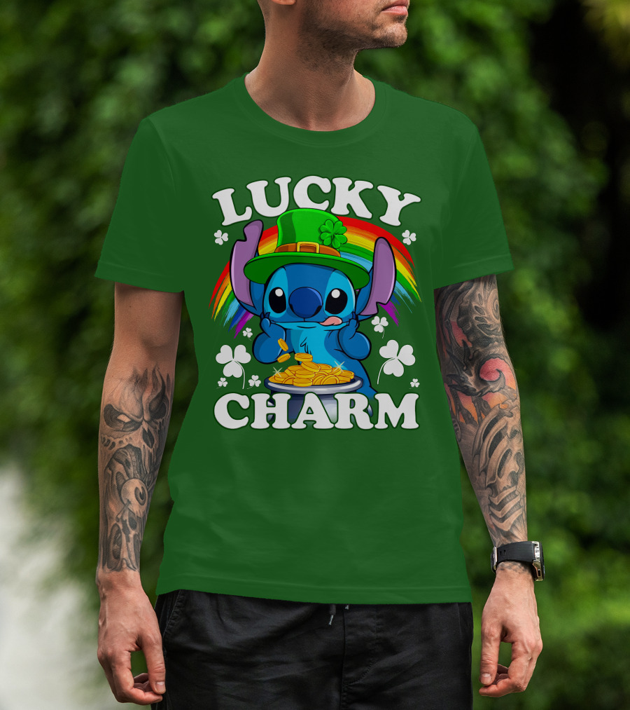 Lucky Charm Stitch Rainbow Pot Of Gold Clover Hat T-Shirt