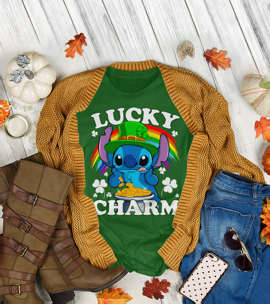 Lucky Charm Stitch Rainbow Pot Of Gold Clover Hat T-Shirt