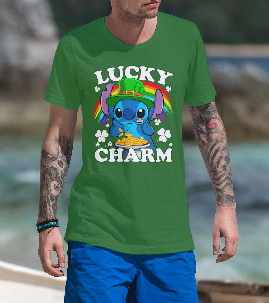 Lucky Charm Stitch Rainbow Pot Of Gold Clover Hat T-Shirt