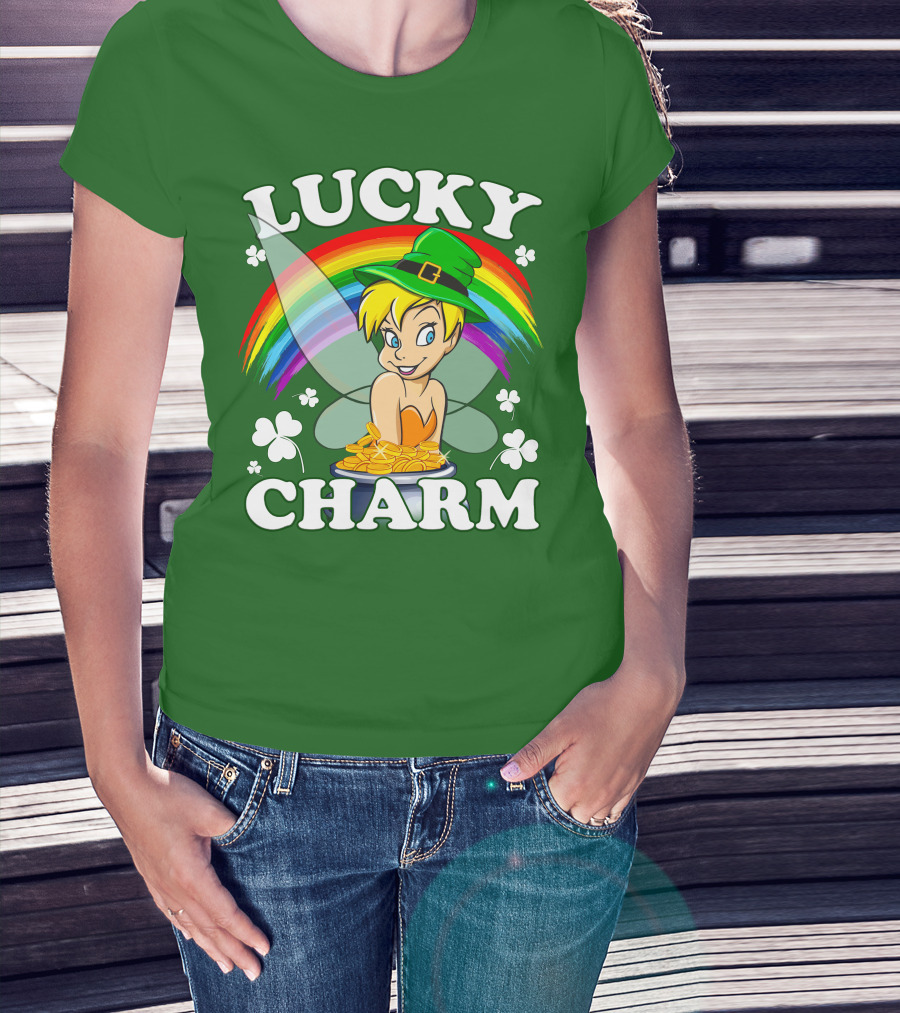 Lucky Charm Tinker Bell Rainbow Gold Coins Shamrocks T-Shirt