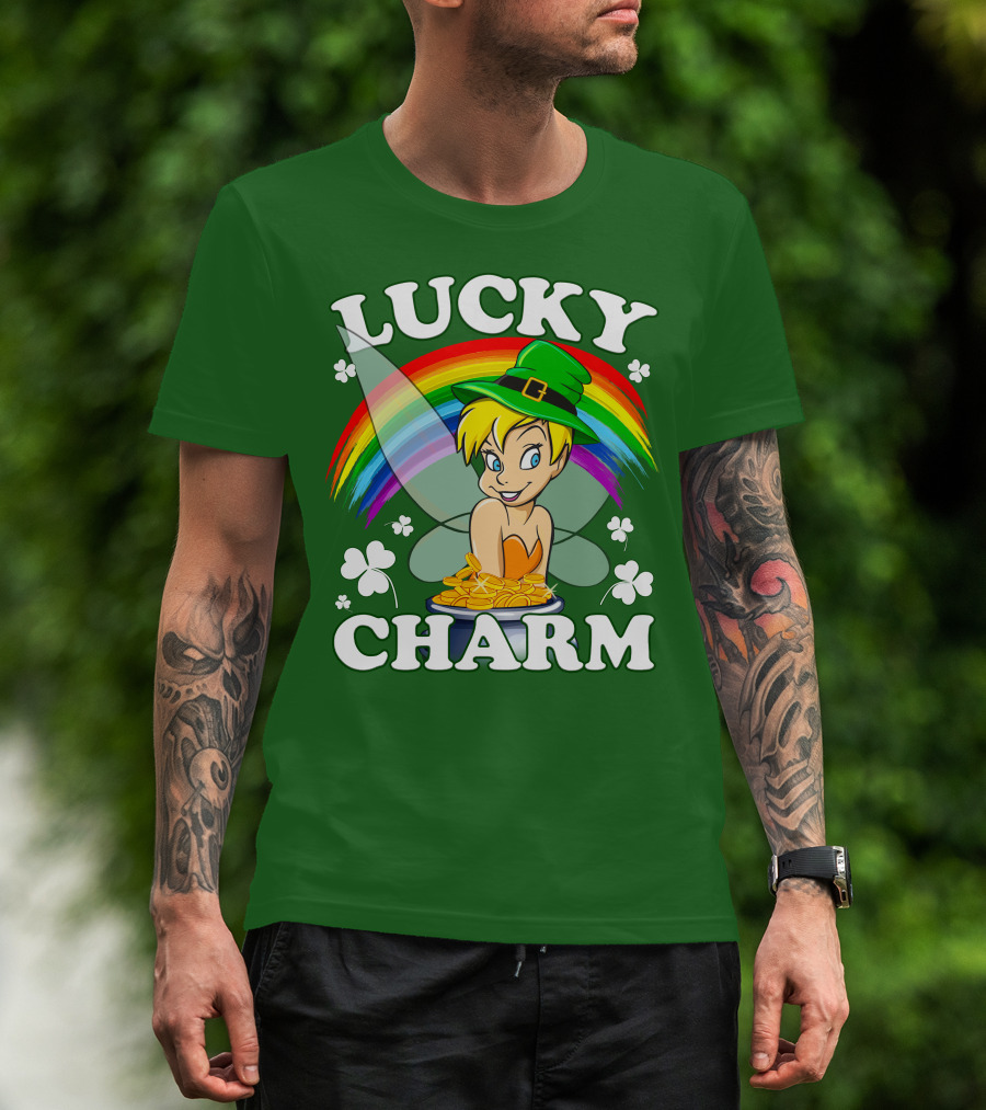 Lucky Charm Tinker Bell Rainbow Gold Coins Shamrocks T-Shirt