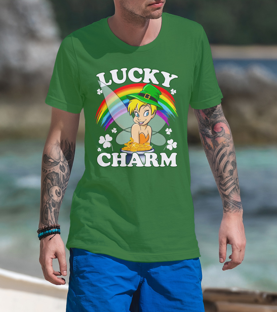 Lucky Charm Tinker Bell Rainbow Gold Coins Shamrocks T-Shirt