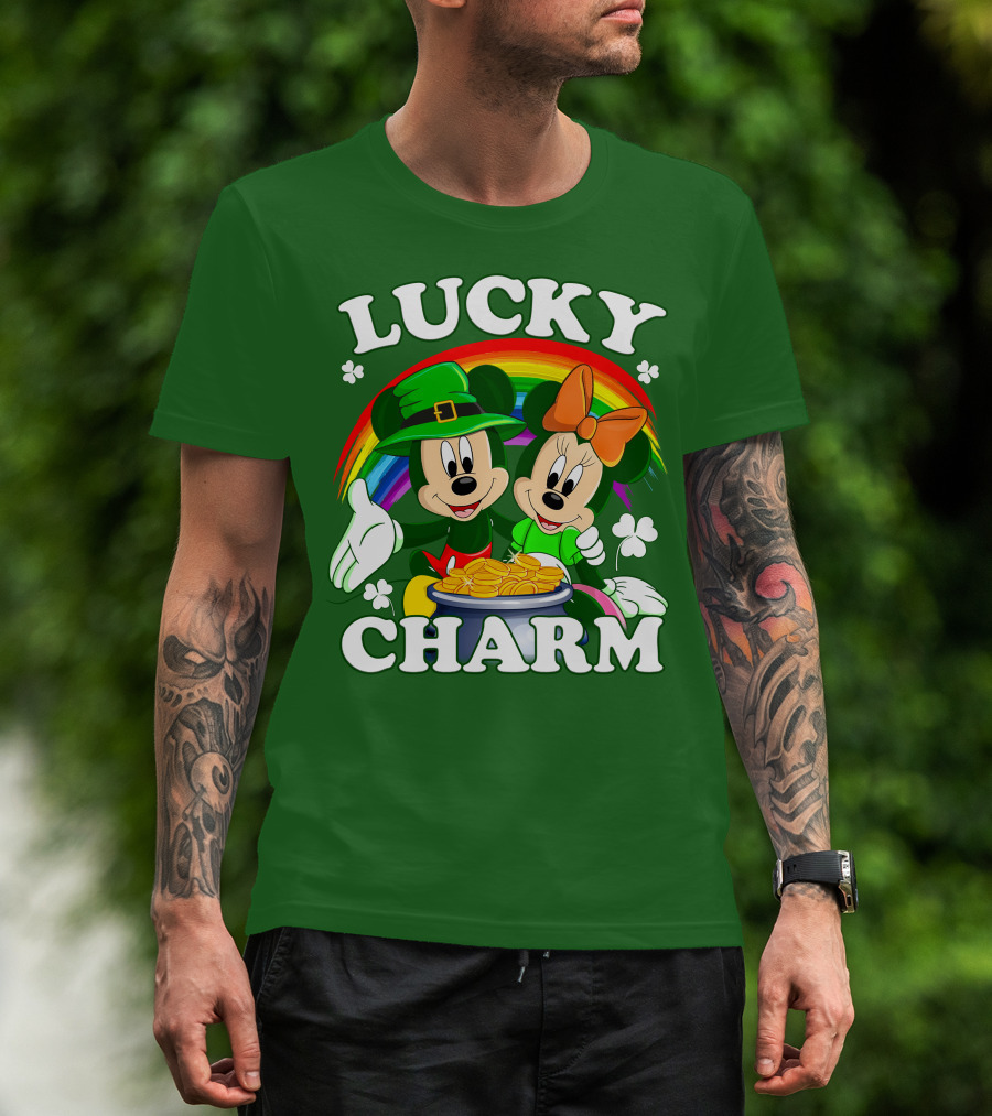 Lucky Charm Mickey And Minnie Rainbow Shamrock Coins T-Shirt