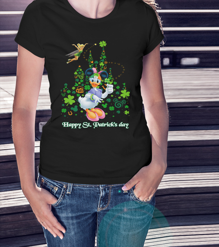 Happy St. Patrick's Day Donald Duck And Tinker Bell Disney Castle Celebration T-Shirt
