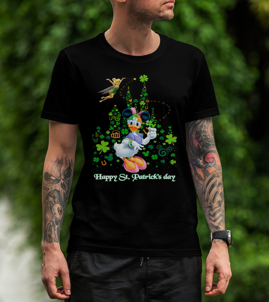 Happy St. Patrick's Day Donald Duck And Tinker Bell Disney Castle Celebration T-Shirt