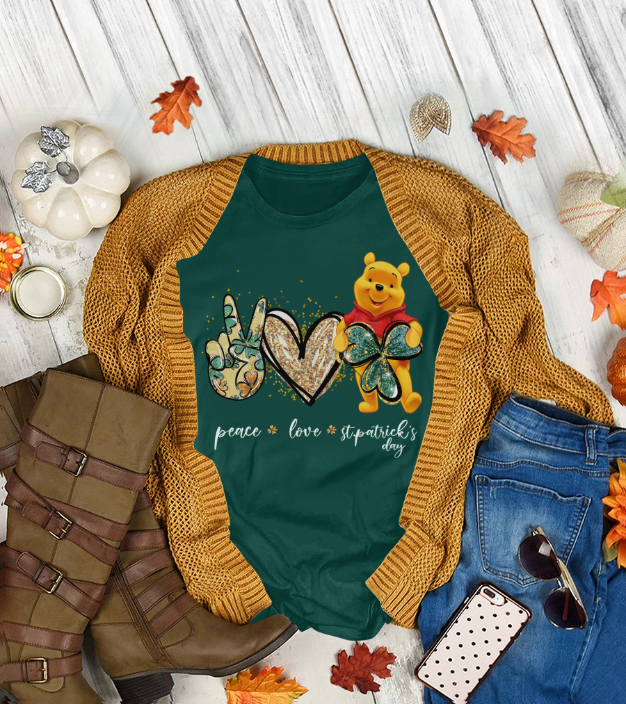Peace Love St. Patrick's Day Pooh T-Shirt