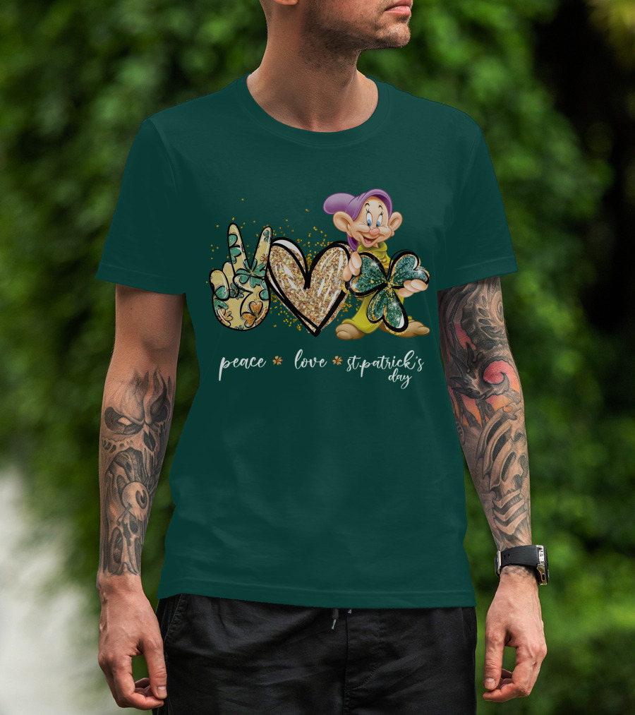 Peace Love St. Patrick's Day Dopey Shamrock T-Shirt