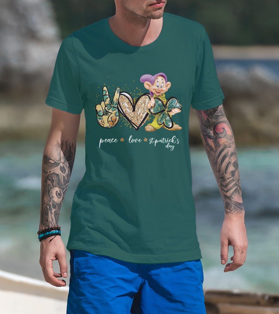 Peace Love St. Patrick's Day Dopey Shamrock T-Shirt