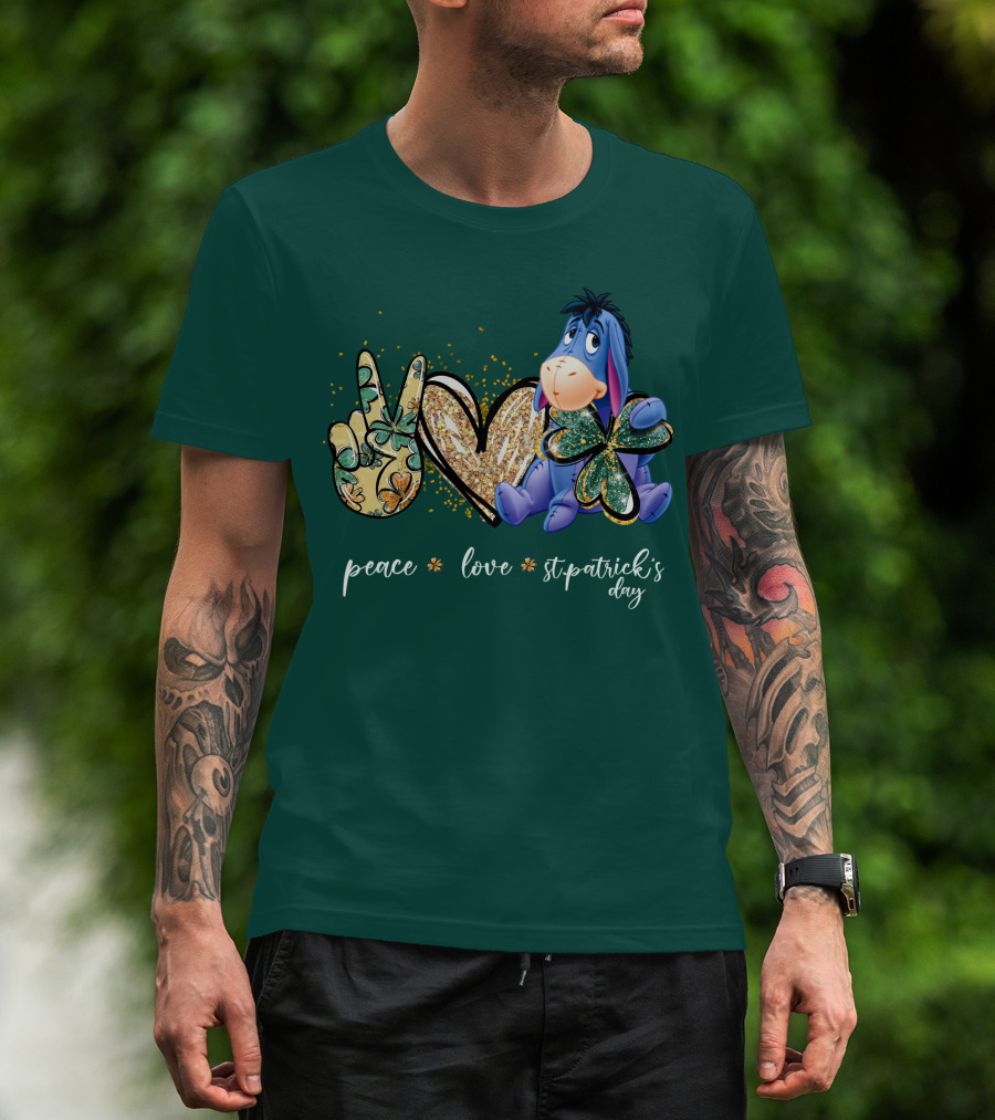 Peace Love St. Patrick's Day Eeyore Shamrock Heart T-Shirt