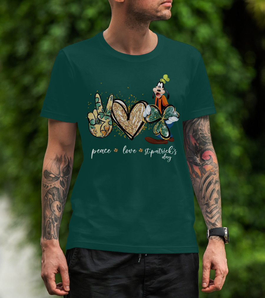 Goofy Peace Love St. Patrick's Day T-Shirt