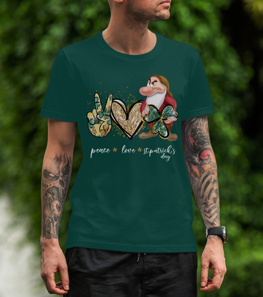Peace Love St. Patrick's Day Grumpy Dwarf Clover T-Shirt