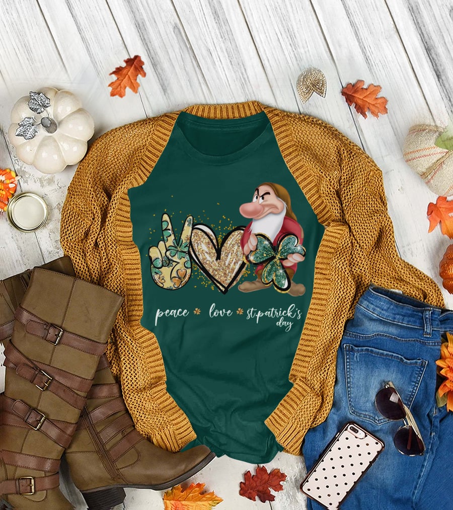 Peace Love St. Patrick's Day Grumpy Dwarf Clover T-Shirt