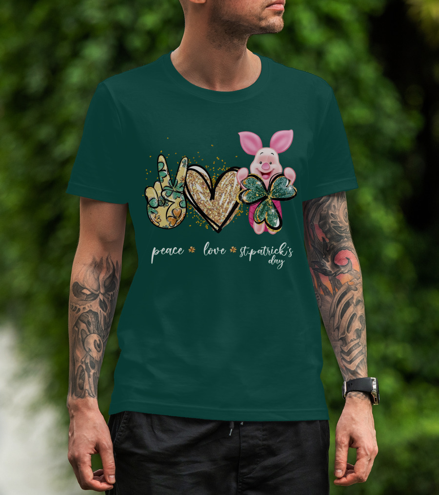 Peace Love St. Patrick's Day Piglet Shamrock T-Shirt