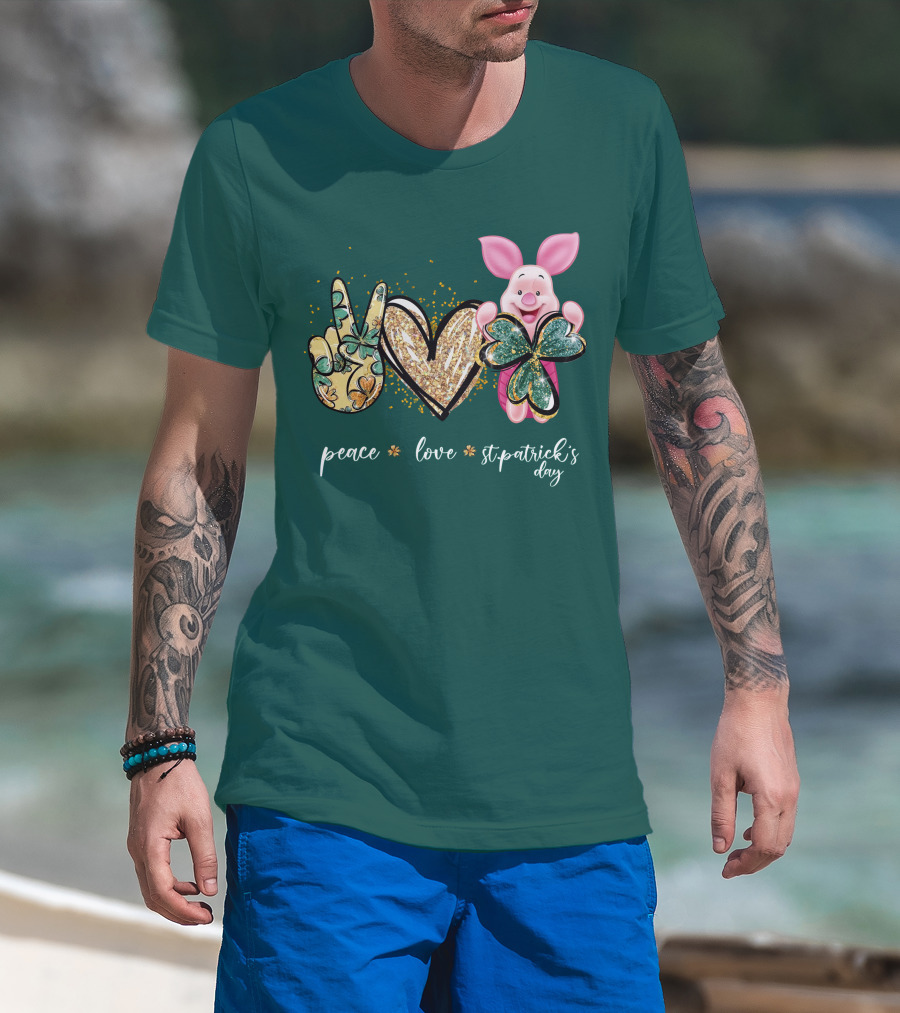 Peace Love St. Patrick's Day Piglet Shamrock T-Shirt