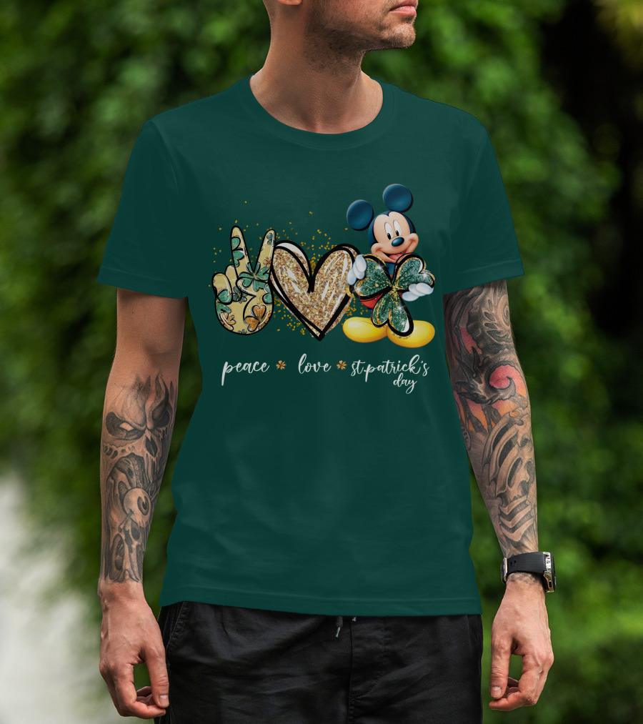 Peace Love St. Patrick's Day Mickey T-Shirt