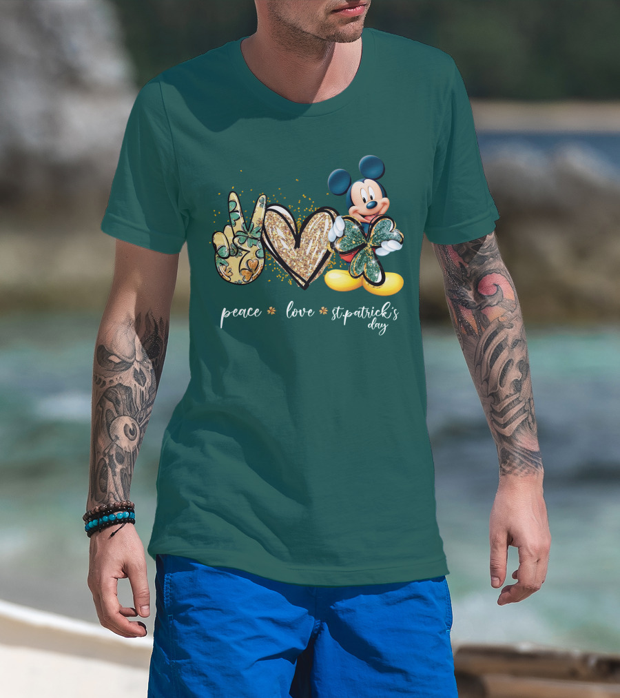 Peace Love St. Patrick's Day Mickey T-Shirt