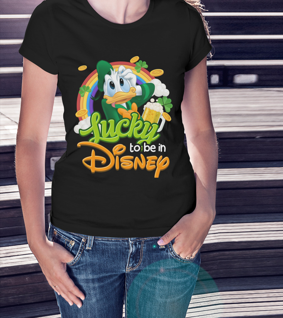 Lucky To Be In Disney Donald Duck Rainbow Beer T-Shirt