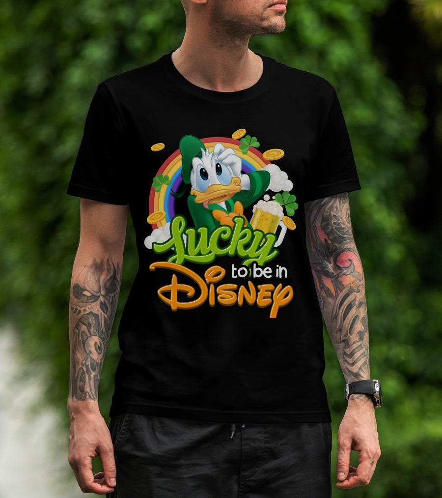 Lucky To Be In Disney Donald Duck Rainbow Beer T-Shirt