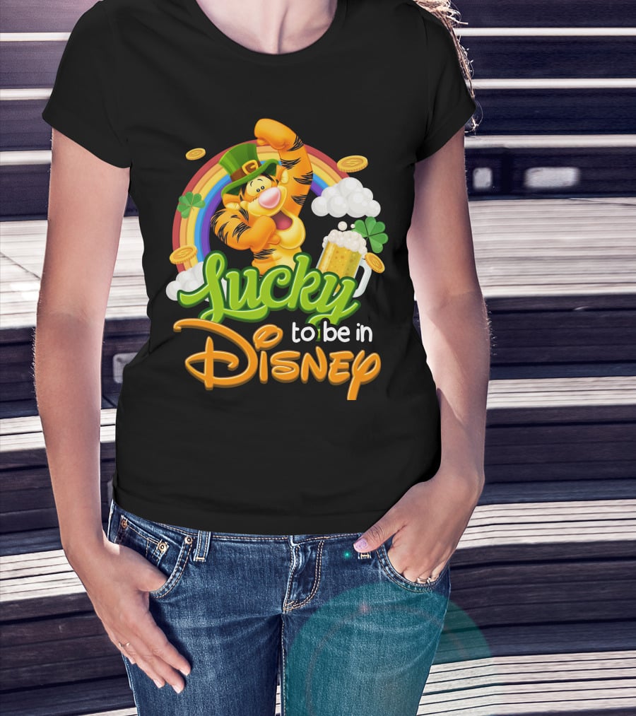 Lucky To Be In Disney Tigger Rainbow Clover St. Patrick's Celebration T-Shirt