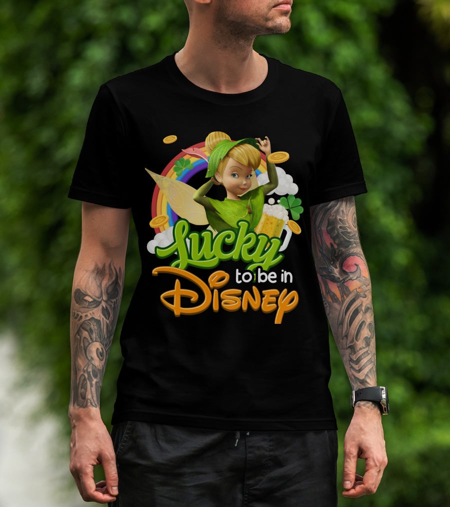Lucky To Be In Disney Tinkerbell Rainbow Coins Shamrock T-Shirt
