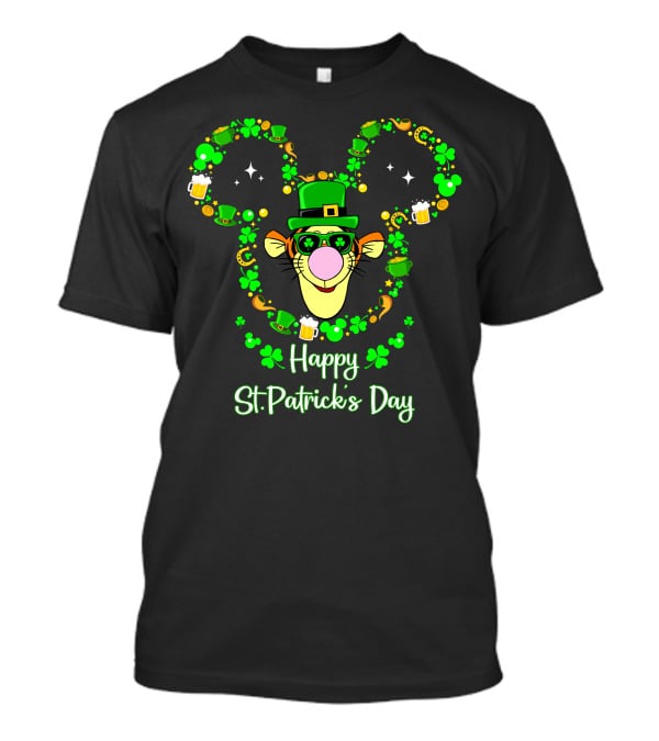Happy St. Patrick's Day Tigger Shamrock Hat Beer Coin Celebration T-Shirt