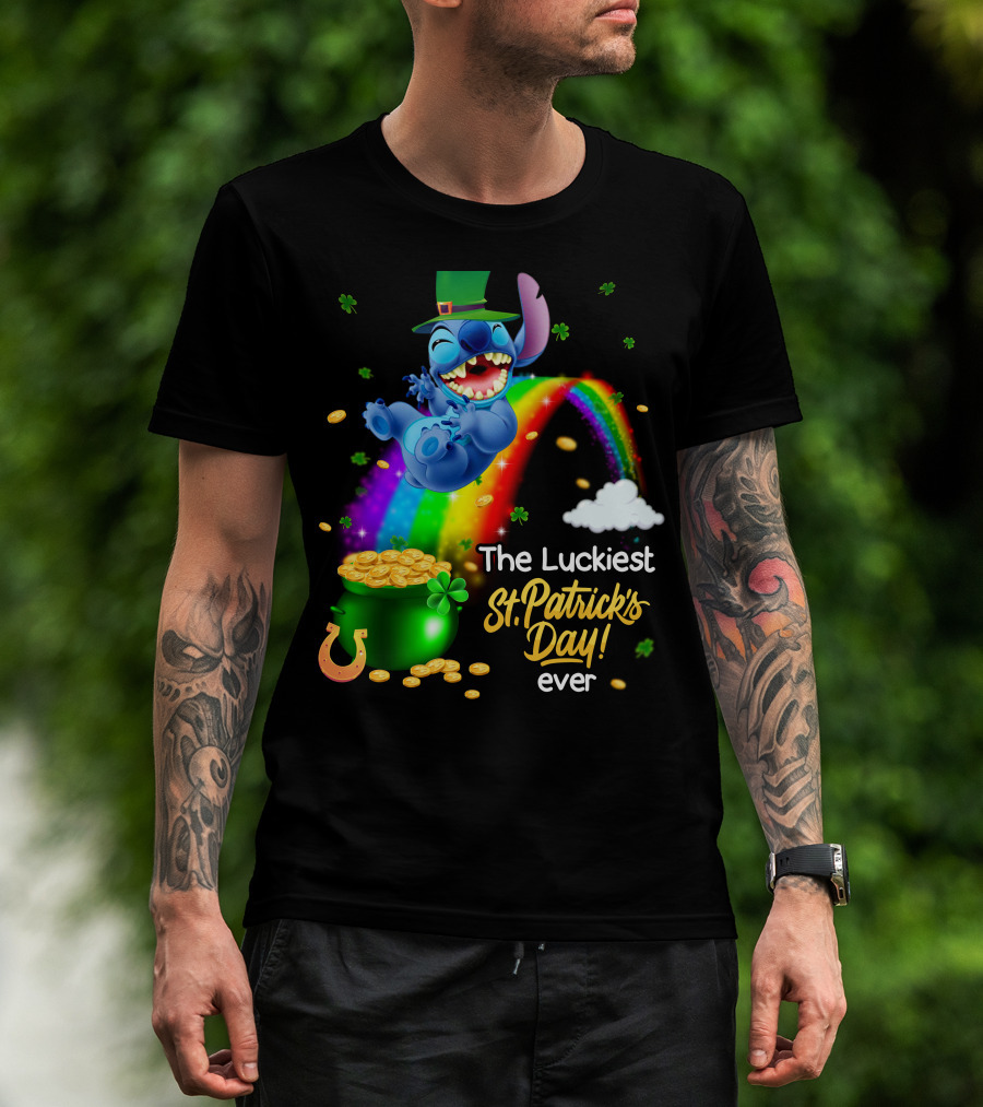 The Luckiest St. Patrick's Day Ever Stitch Rainbow Pot Of Gold T-Shirt