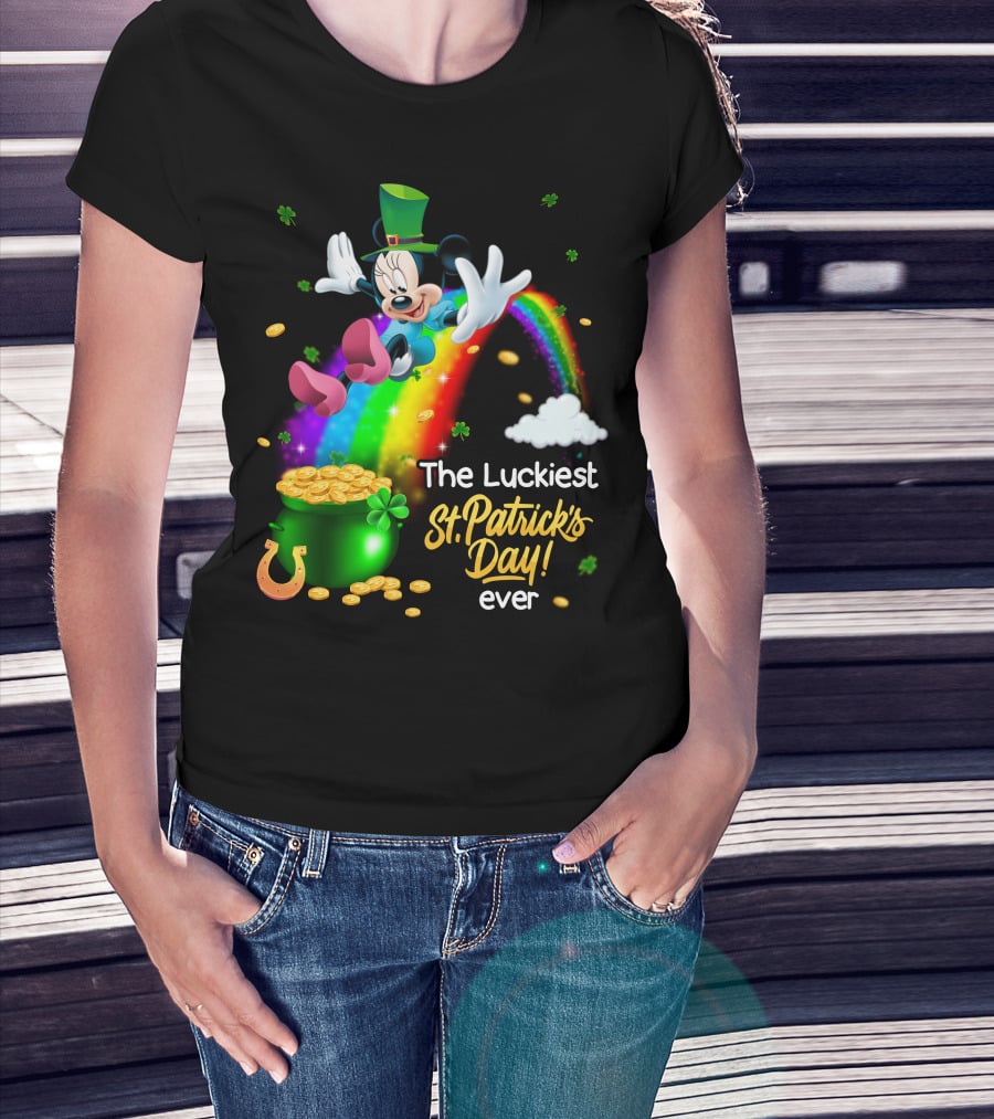 Minnie The Luckiest St. Patrick's Day Ever Rainbow Pot Of Gold T-Shirt