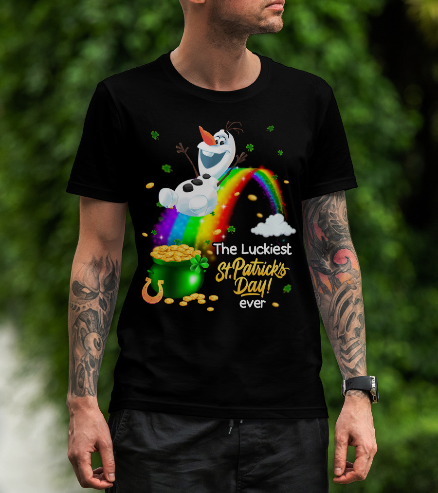 The Luckiest St. Patrick's Day Ever Olaf Rainbow Pot Of Gold T-Shirt