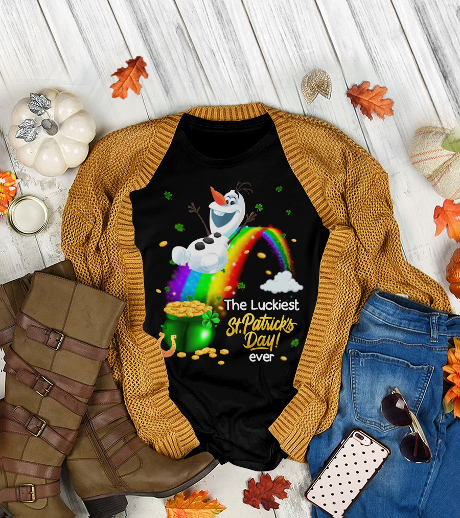 The Luckiest St. Patrick's Day Ever Olaf Rainbow Pot Of Gold T-Shirt