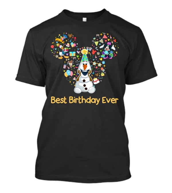 Olaf Best Birthday Ever Mickey Mouse Head With Minnie Party Icons T-Shirt
