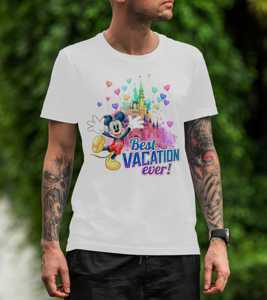 Mickey Best Vacation Ever Colorful Castle Balloons T-Shirt