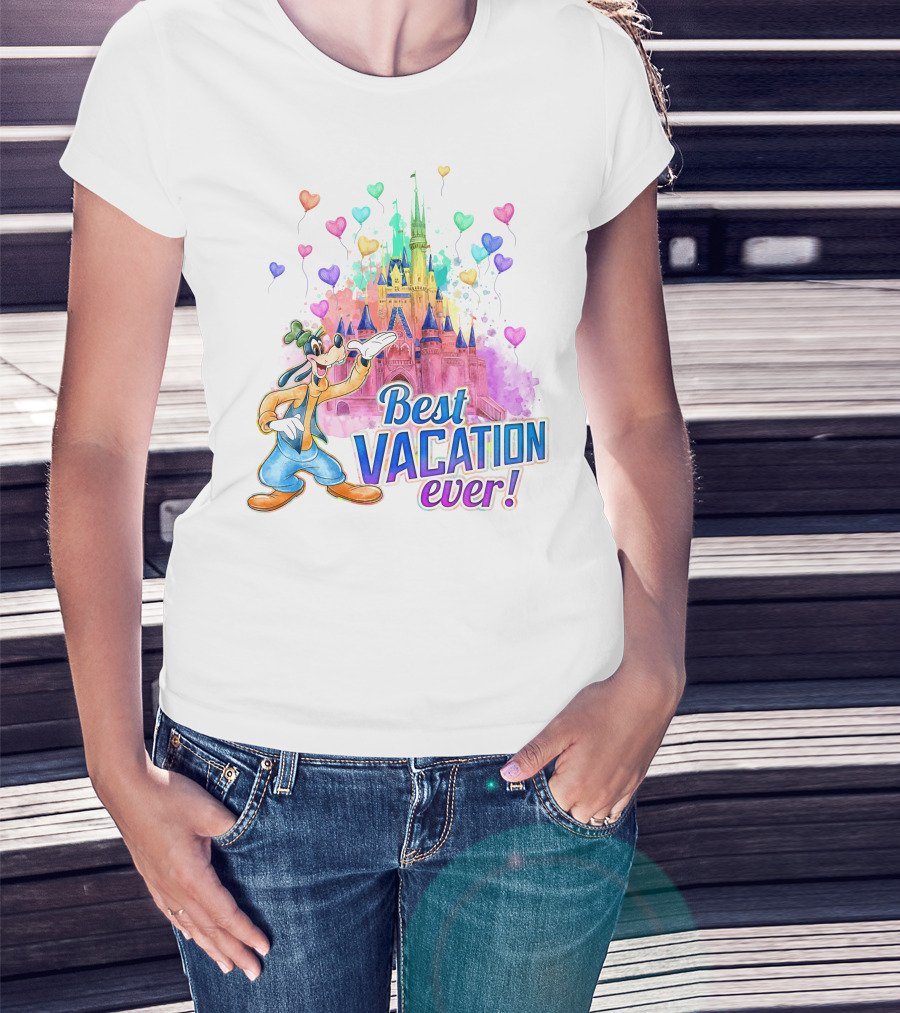 Best Vacation Ever Goofy Disney Castle Balloons T-Shirt