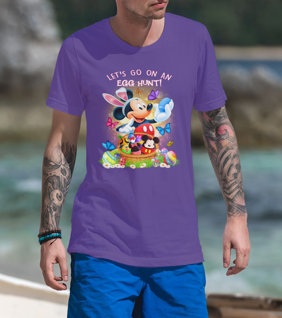 Let's Go On An Egg Hunt Mickey Mouse Easter Basket Butterflies T-Shirt