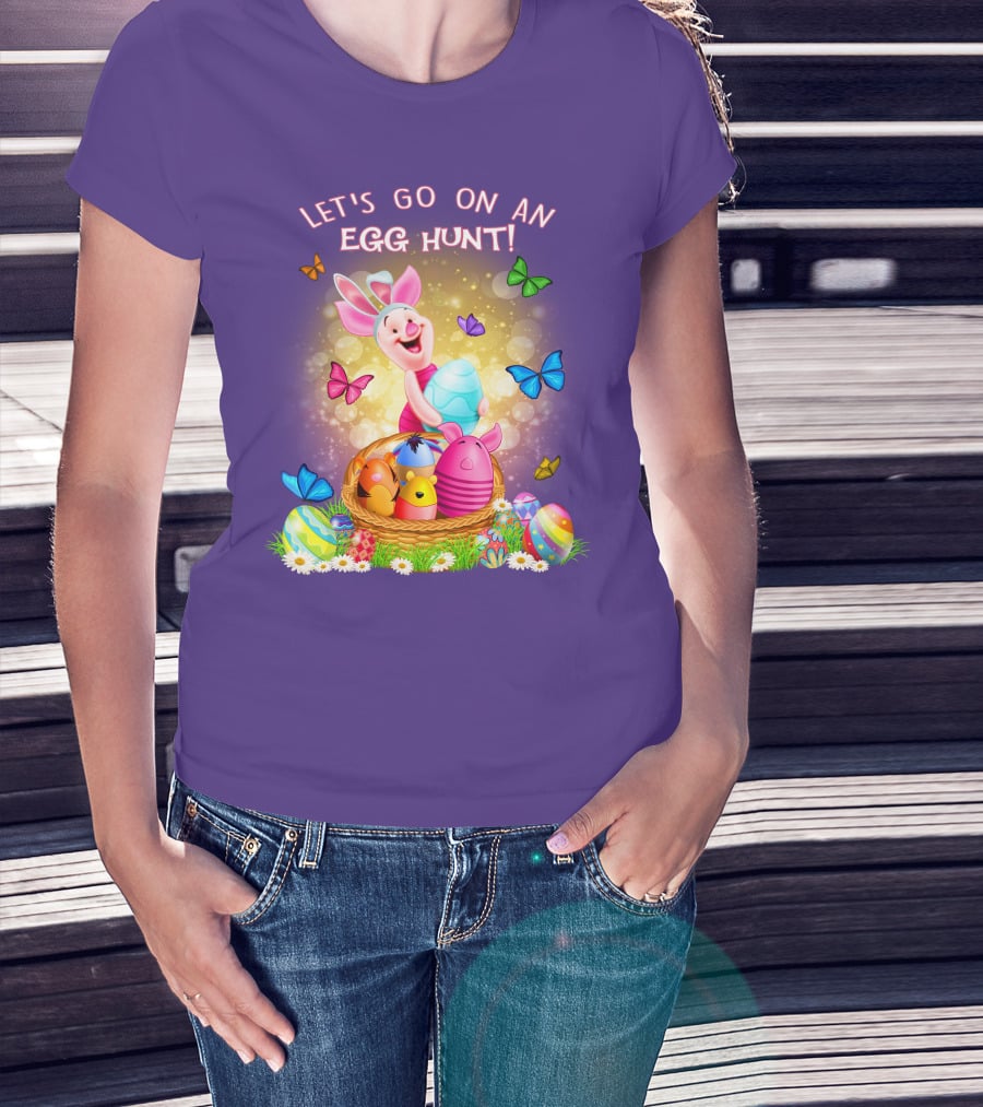 Let's Go On An Egg Hunt Piglet Basket Butterflies Easter T-Shirt