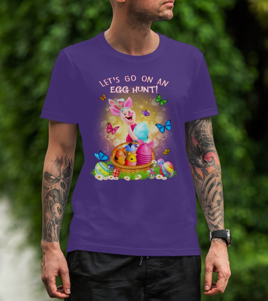 Let's Go On An Egg Hunt Piglet Basket Butterflies Easter T-Shirt