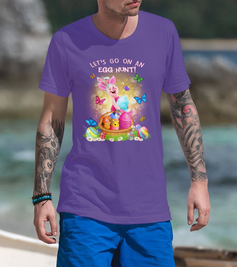 Let's Go On An Egg Hunt Piglet Basket Butterflies Easter T-Shirt