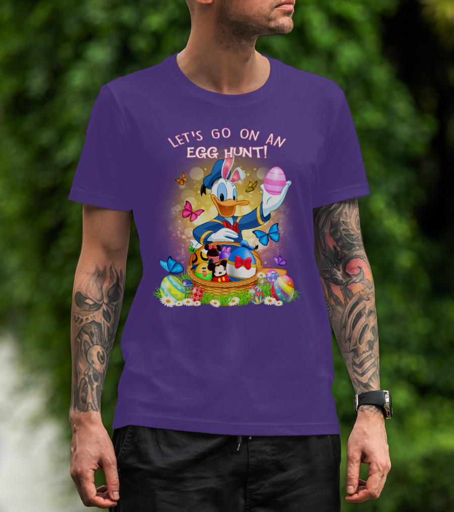 Let's Go On An Egg Hunt Donald Duck Basket Butterflies And Eggs T-Shirt