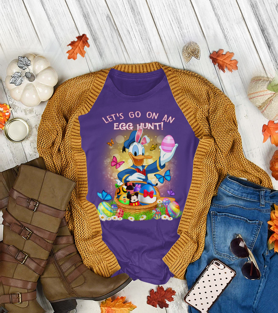 Let's Go On An Egg Hunt Donald Duck Basket Butterflies And Eggs T-Shirt