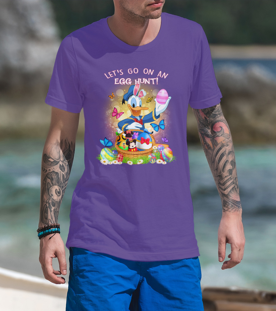 Let's Go On An Egg Hunt Donald Duck Basket Butterflies And Eggs T-Shirt