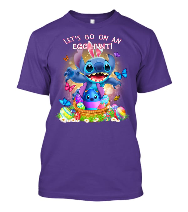 Let's Go On An Egg Hunt With Stitch Basket Of Eggs And Butterflies T-Shirt