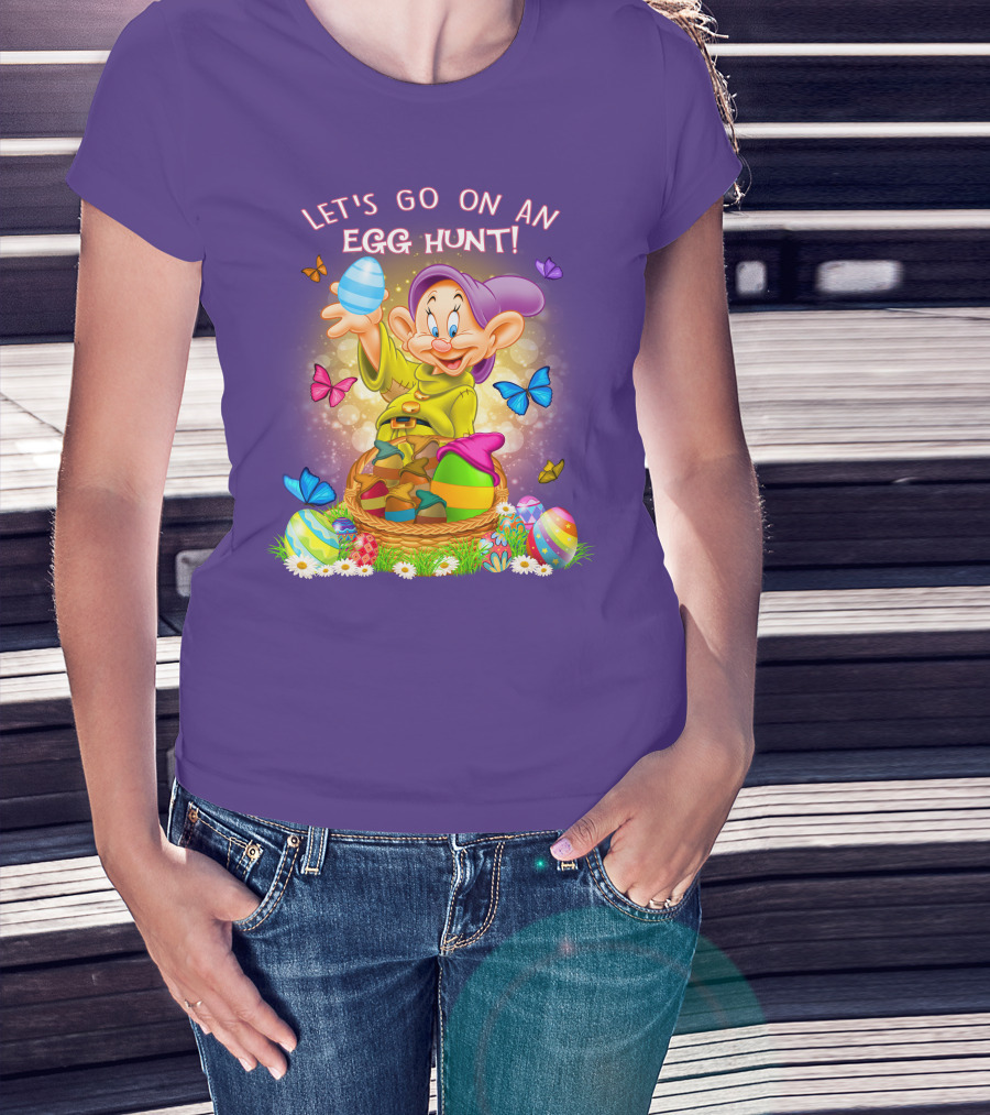 Let's Go On An Egg Hunt! Dopey And Colorful Butterflies In Easter Basket Scene T-Shirt