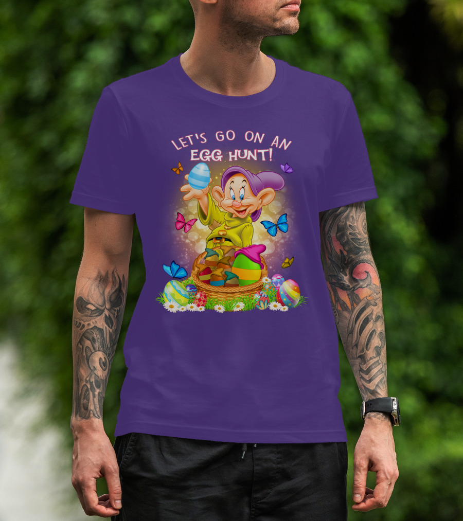 Let's Go On An Egg Hunt! Dopey And Colorful Butterflies In Easter Basket Scene T-Shirt